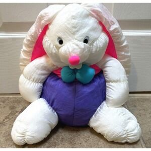 Vintage Stuffins White Purple Neon Pink Windbreaker Parachute Fabric Bunny Plush